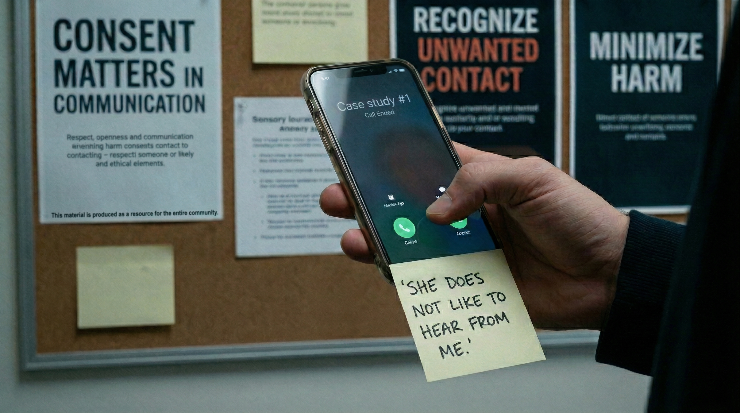 Phone call about to be made, ethics notes about minimizing harm visible.